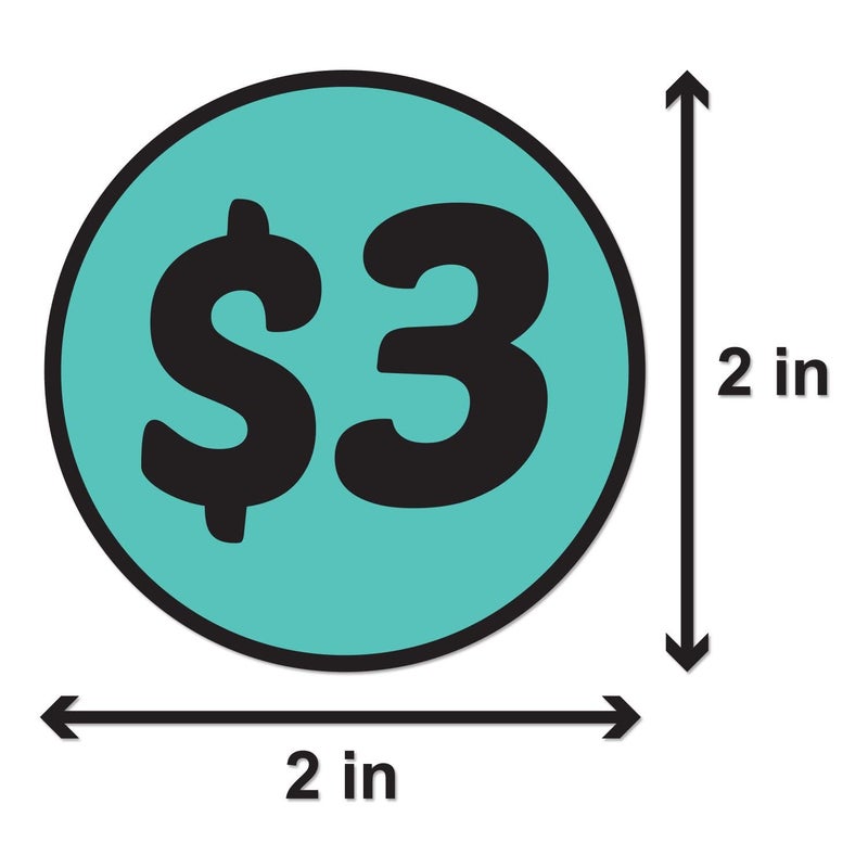 OfficeSmartLabels 3 Dollar Price Stickers (2 inch, Turquoise, Circle Dot - 300 Labels) 3 Dollar Stickers for Garage Sales, Yard Sales, or Retail Stores - Image 2